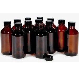12 Amber 4 oz Glass Bottles With Lids For Essential Oils/Homeopathic Medicine